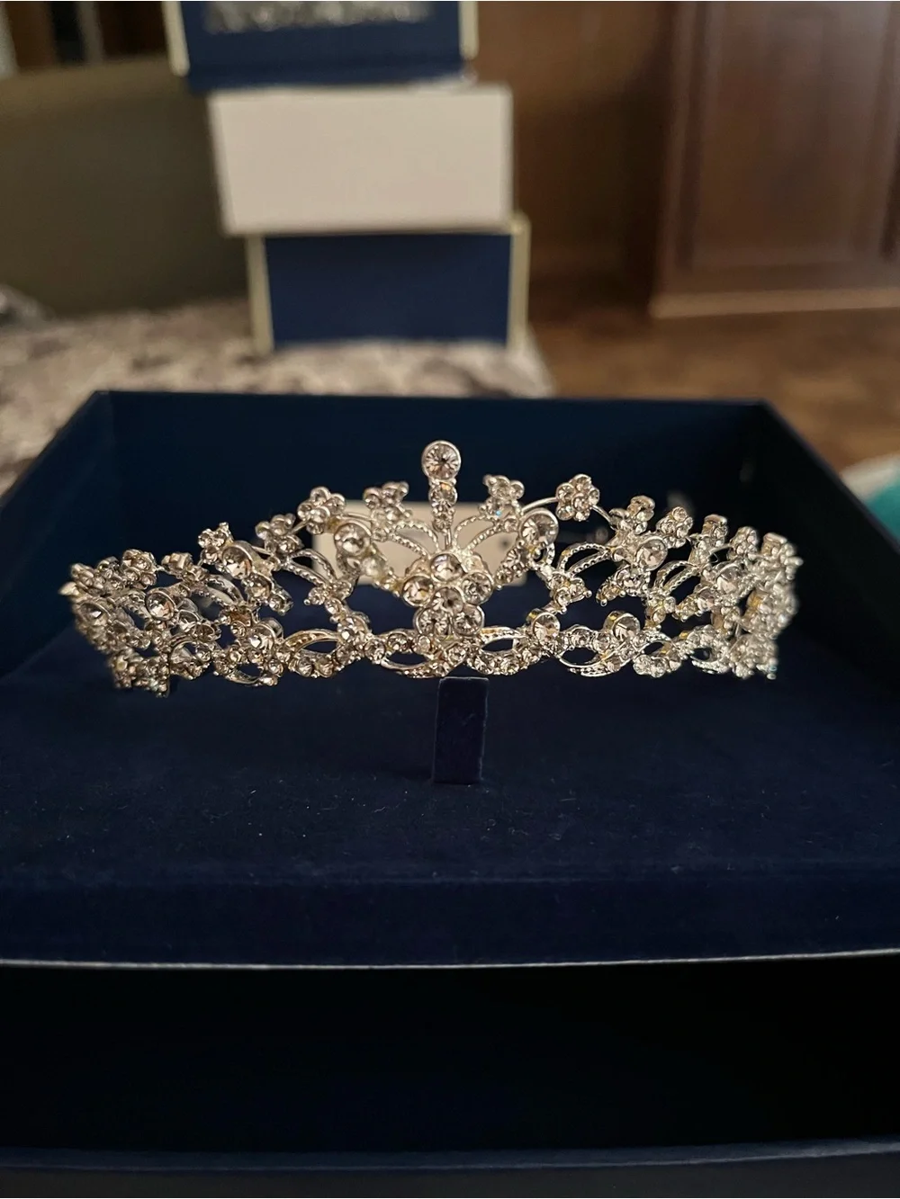 Silver Crystal Floral Tiara Headpiece